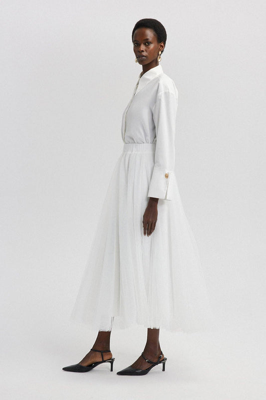 Gonna maxi in tulle a strati bianca con vita elastica