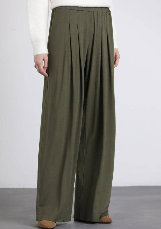 Pantaloni palazzo con pinces e vita elastica