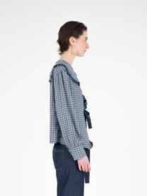 Blusa tartan romantica con maxi colletto e fiocchi