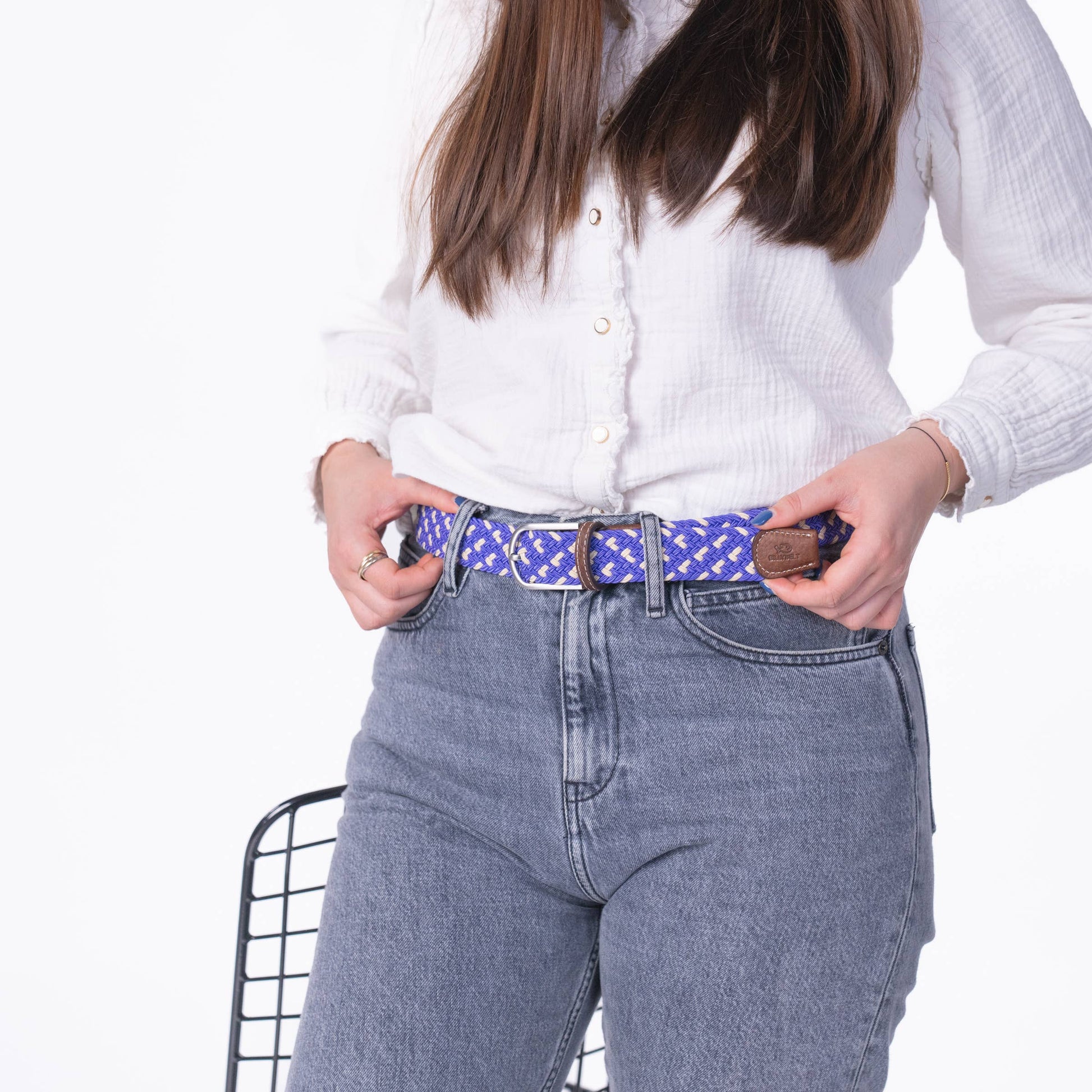 Cintura elastica intrecciata Provence viola e bianco
