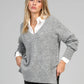 Maglione oversize Livya grigio mélange con scollo a V