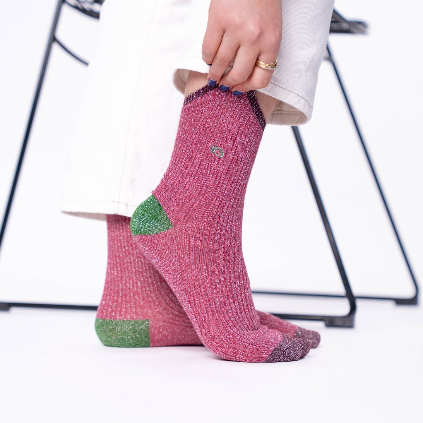 Calzini Vintage in Cotone Pettinato Glitter Rosa Antico e Verde