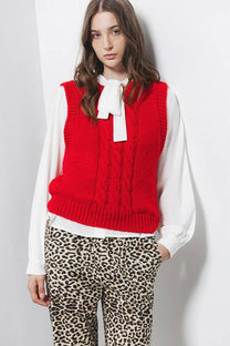 Gilet in maglia strutturata a trecce rosso