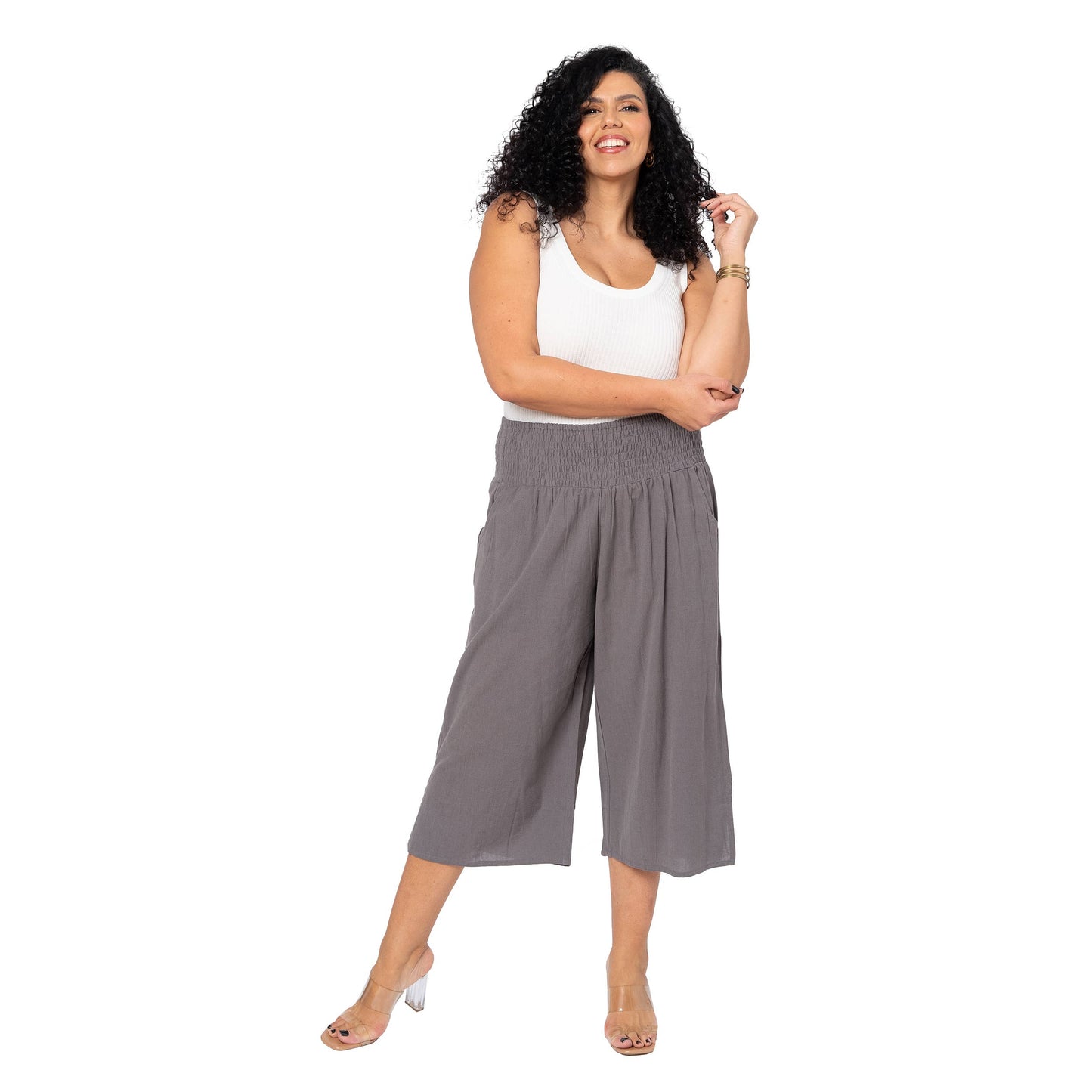 Pantaloni culotte estivi in cotone e lino curvy