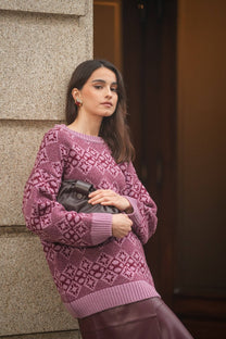 Maglione jacquard geometrico in lana