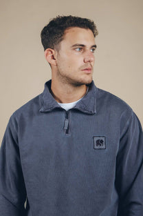 Felpa Sauce con mezza zip tinta a pigmenti blu navy sbiadito