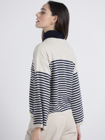 Maglione a righe bicolore con scollo a V
