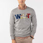 Maglia girocollo grigia con patch ricamate