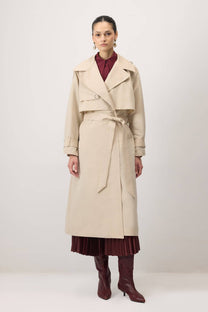 Trench doppiopetto in twill di cotone color crema