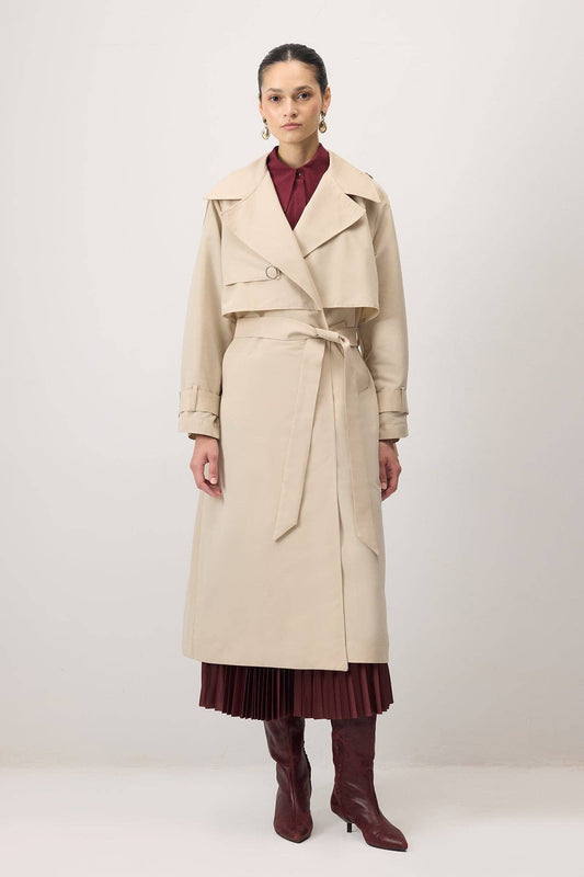 Trench doppiopetto in twill di cotone color crema