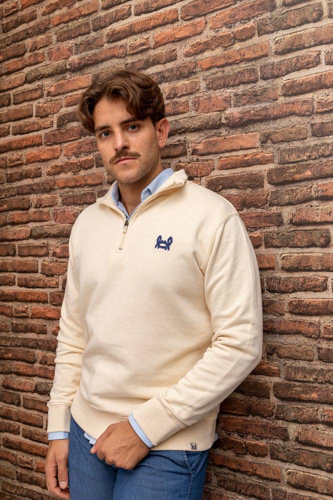 Felpa mezza zip essenziale in cotone biologico beige