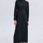 Abito maxi in crêpe nero con cintura e collo alto