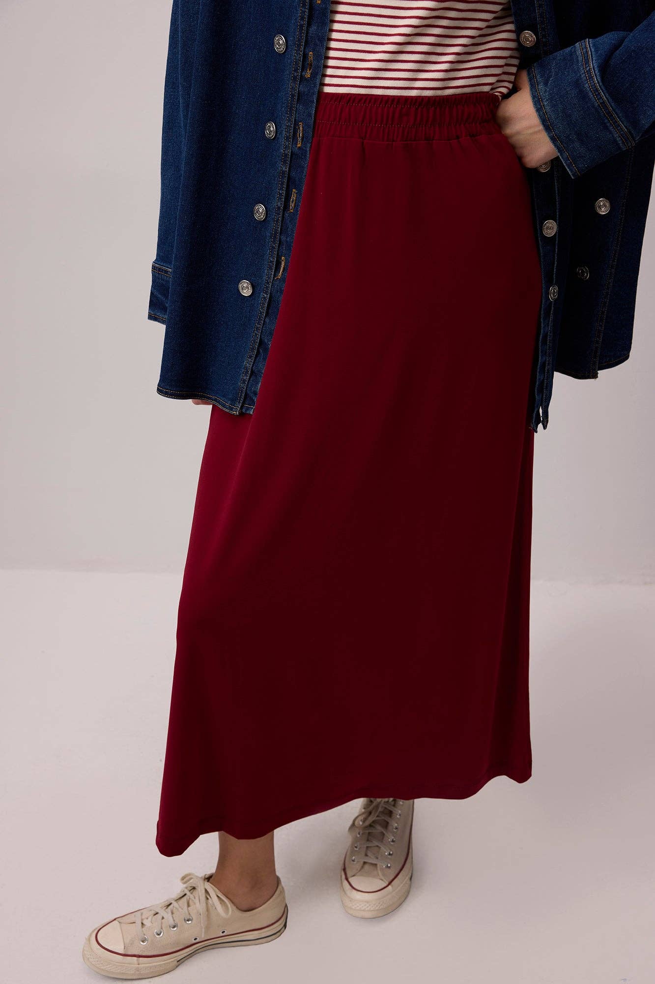 Gonna basic midi con elastico in vita bordeaux