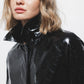 Trench coat effetto pelle nero lucido