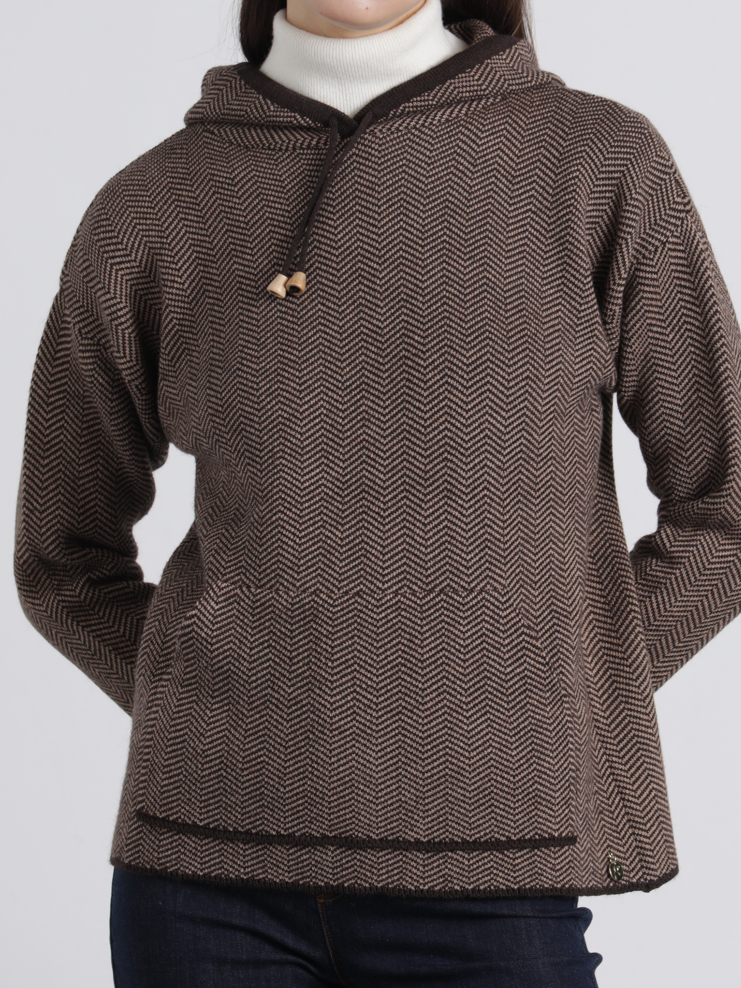 Felpa con cappuccio a spina di pesce