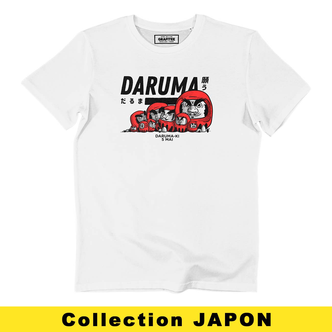 T-shirt vintage con grafica giapponese Daruma