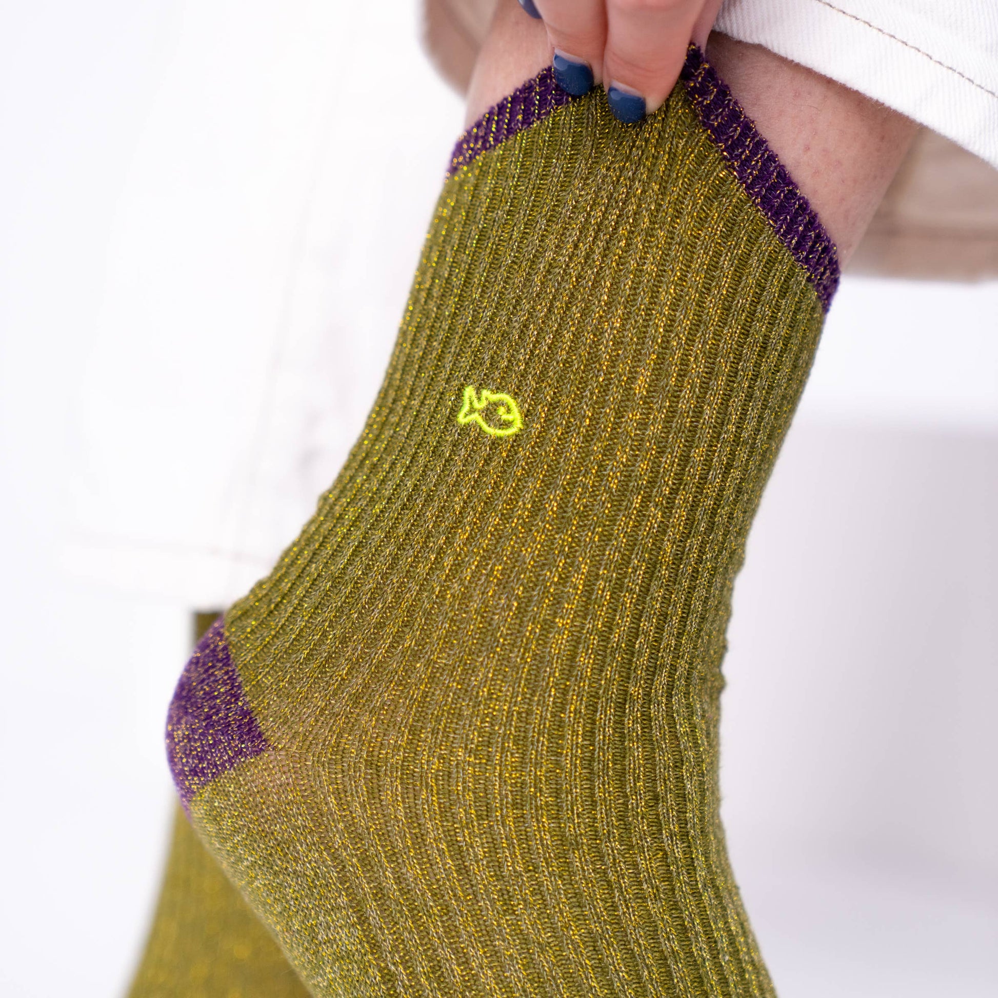 Calzini vintage in cotone pettinato olive glitter