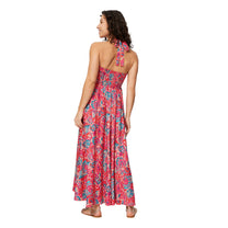 Abito lungo estivo boho senza maniche con schiena scoperta