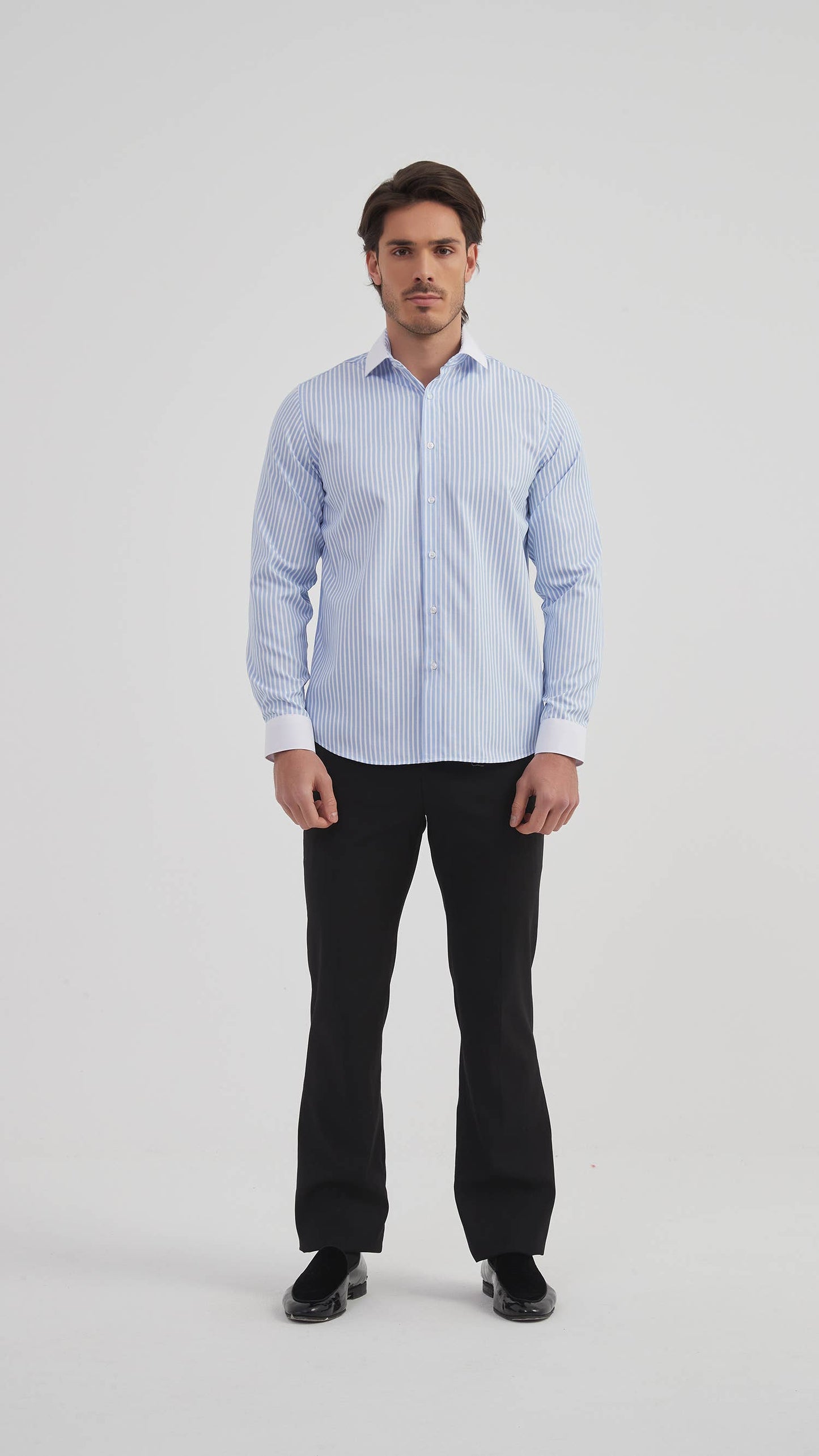 Camicia comfort a righe cielo