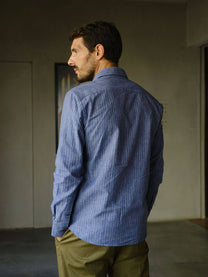 Camicia Lupo in flanella blu a righe sottili