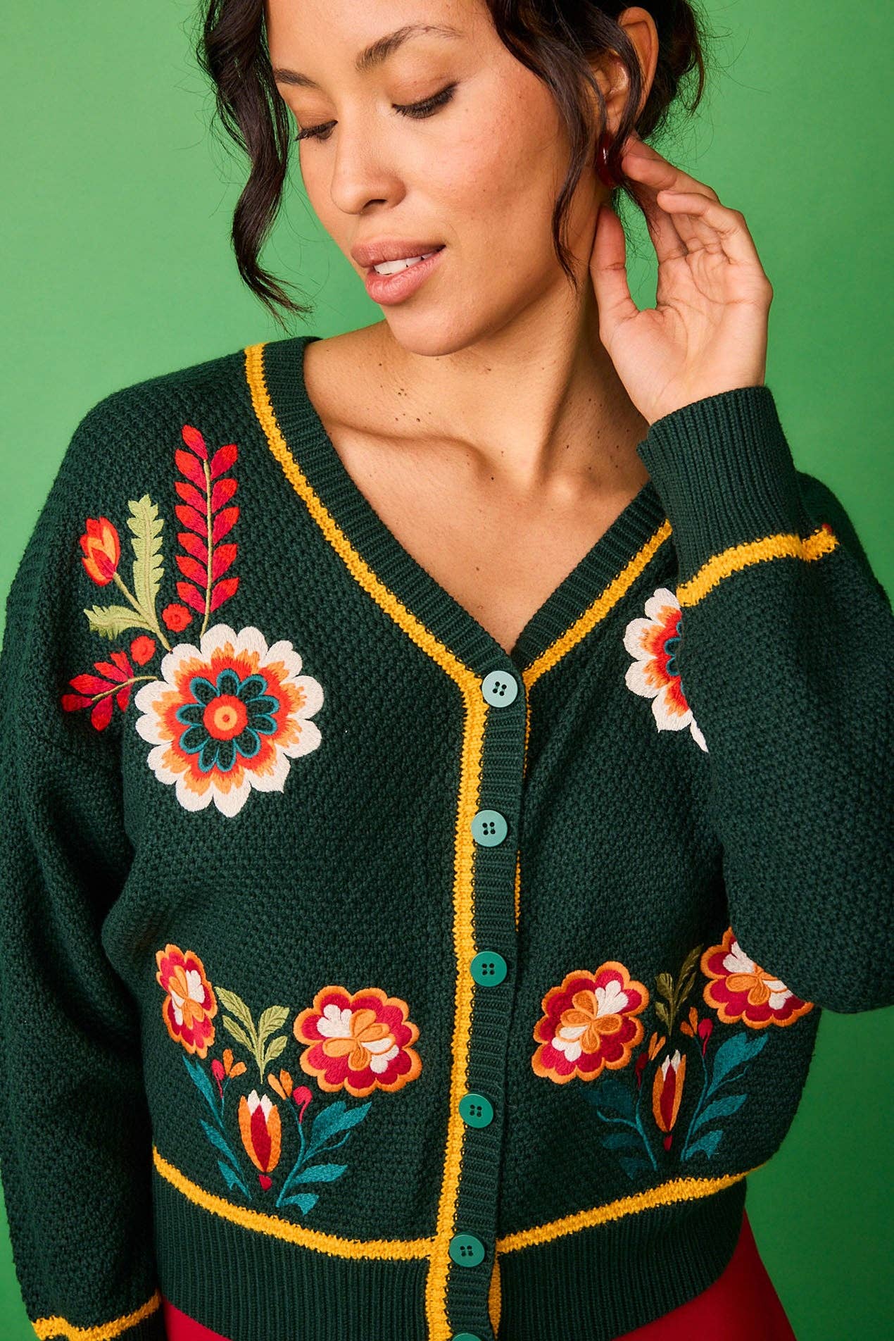 Cardigan ricamato floreale verde Senda