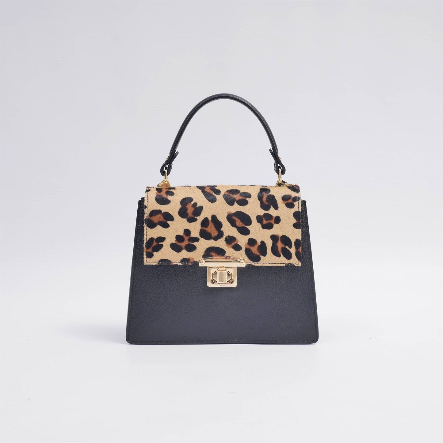 Borsa a mano in pelle bicolore con tracolla a catena