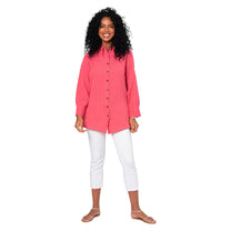 Camicia estiva rosa in cotone e lino da donna