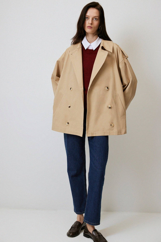 Trench corto in gabardine di cotone