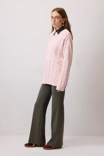 Maglione oversize a trecce rosa