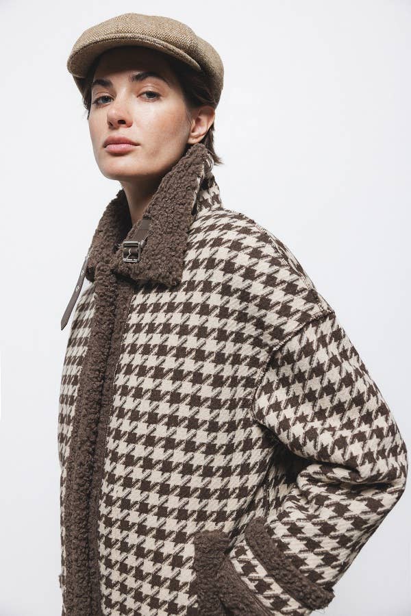 Cappotto in pelliccia sintetica pied de poule