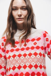 Maglione jacquard a girocollo con maniche raglan