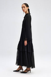 Abito maxi in chiffon nero