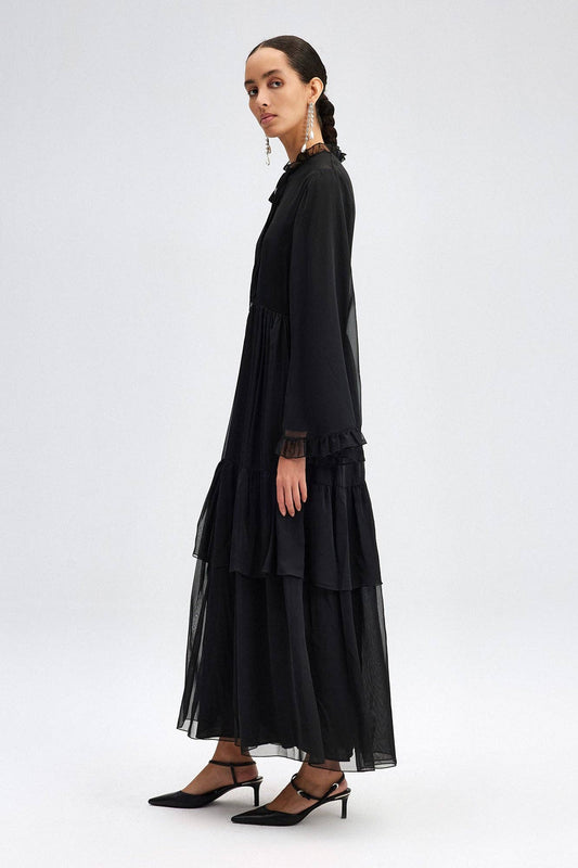 Abito maxi in chiffon nero
