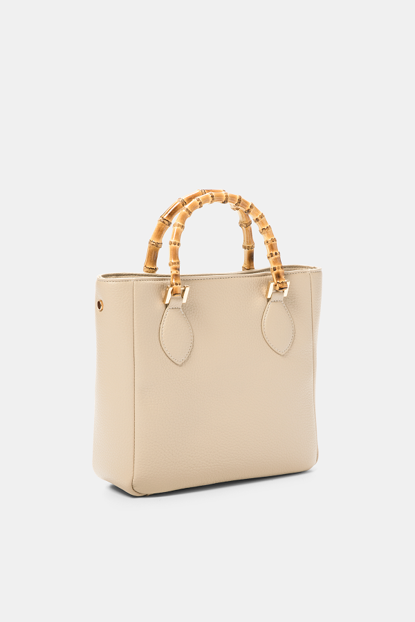Borsa shopper in ecopelle con manici effetto bambù