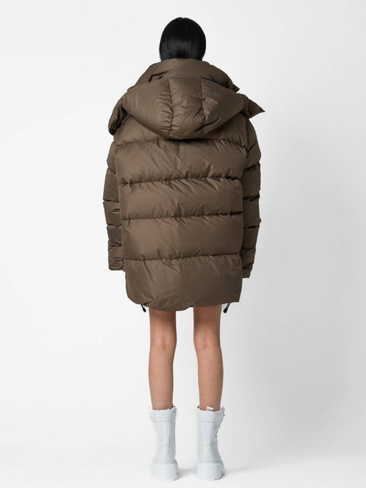 Bomber oversize con stampa testuale e cappuccio staccabile