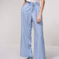 Pantaloni palazzo a righe con vita elasticizzata e laccio