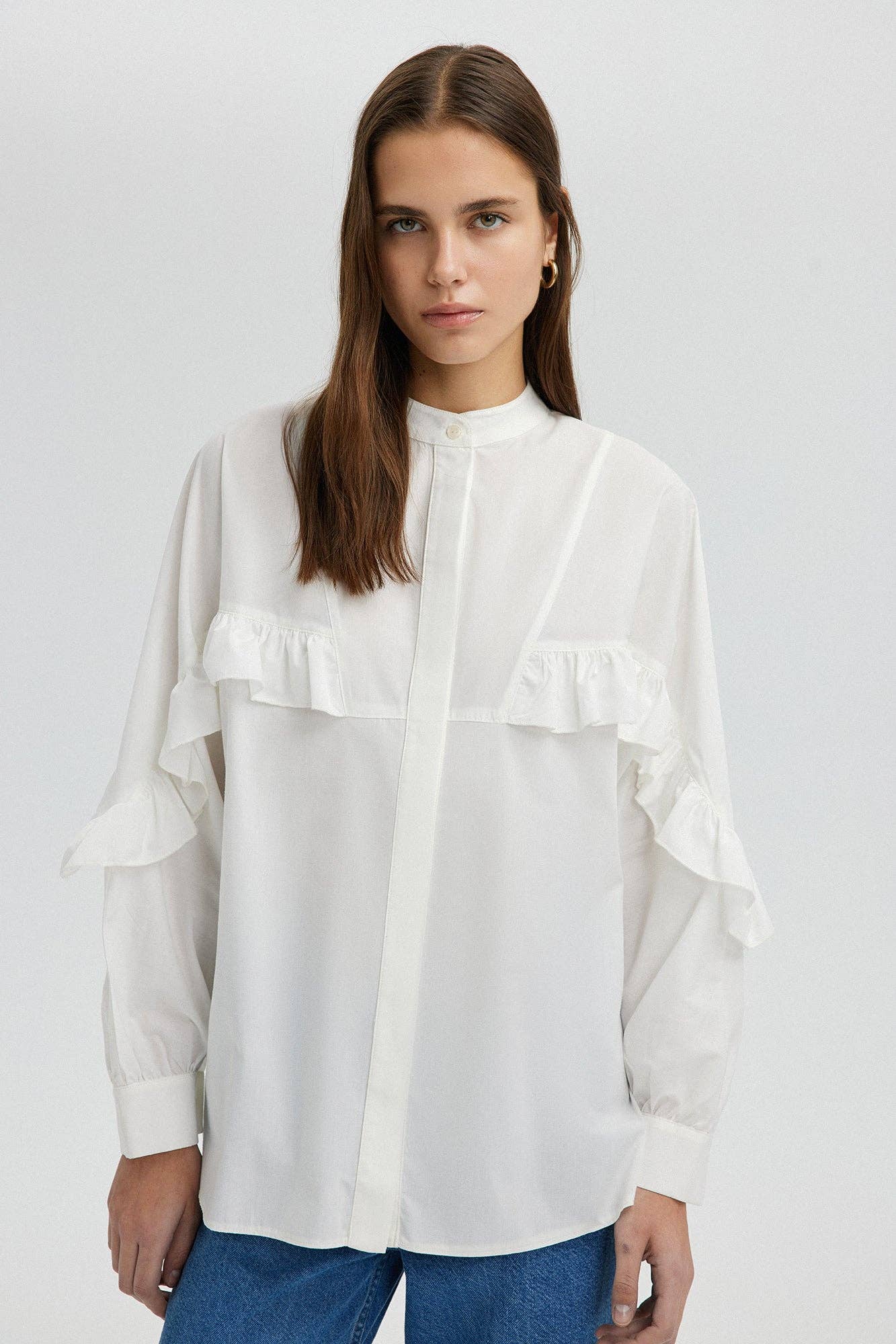 Camicia in popeline con balze