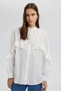 Camicia in popeline con balze