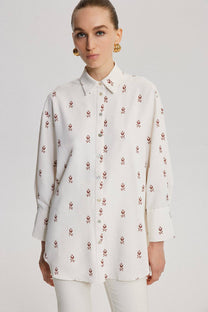 Camicia stampata oversize in misto lino