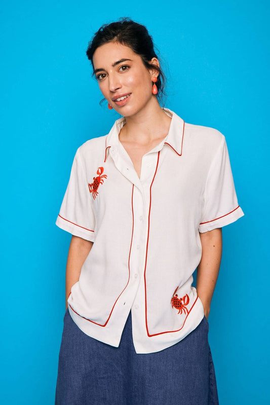 Camicia bianca ricamata stile guayabera Javea