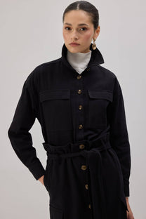 Camicia overshirt in gabardine con tasche cargo