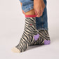 Calzini glitterati zebrate in cotone pettinato nero e beige