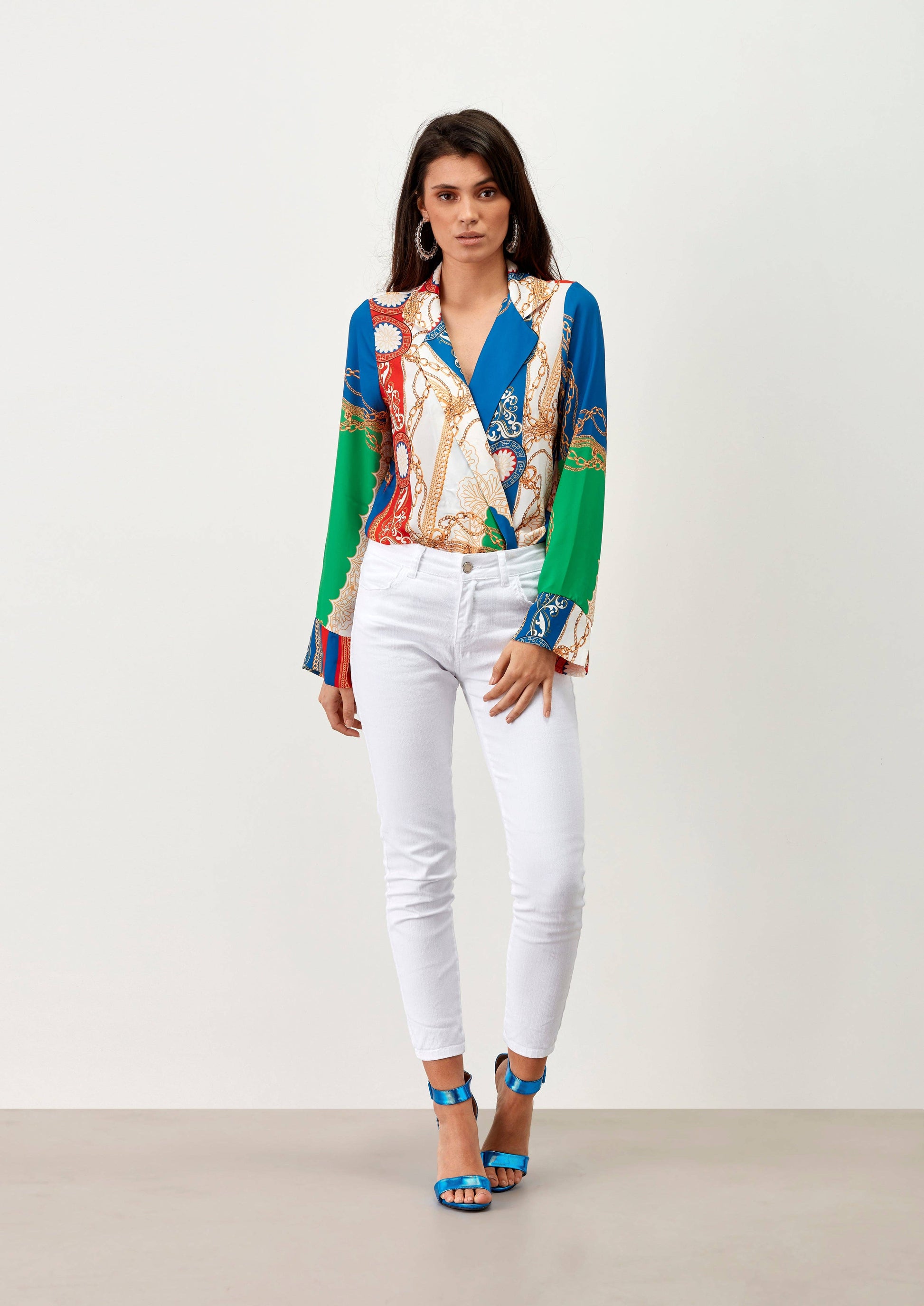 Body camicia multicolor con stampa catene