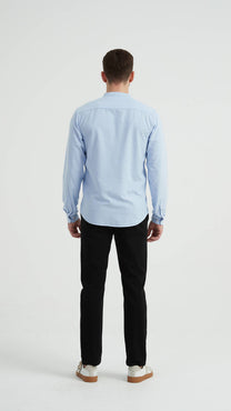 Camicia oxford blu con collo alla coreana
