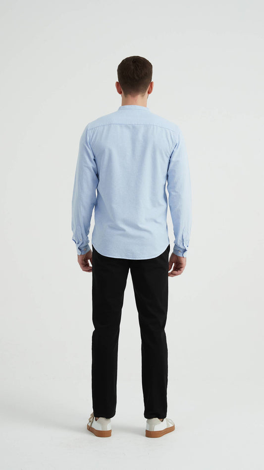 Camicia oxford blu con collo alla coreana