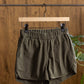 Shorts track Luca a righe oliva in lino e cotone