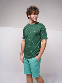 T-shirt basic in cotone con micro stampa e logo ricamato