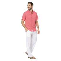 Camicia estiva uomo in cotone e lino rosa a maniche corte
