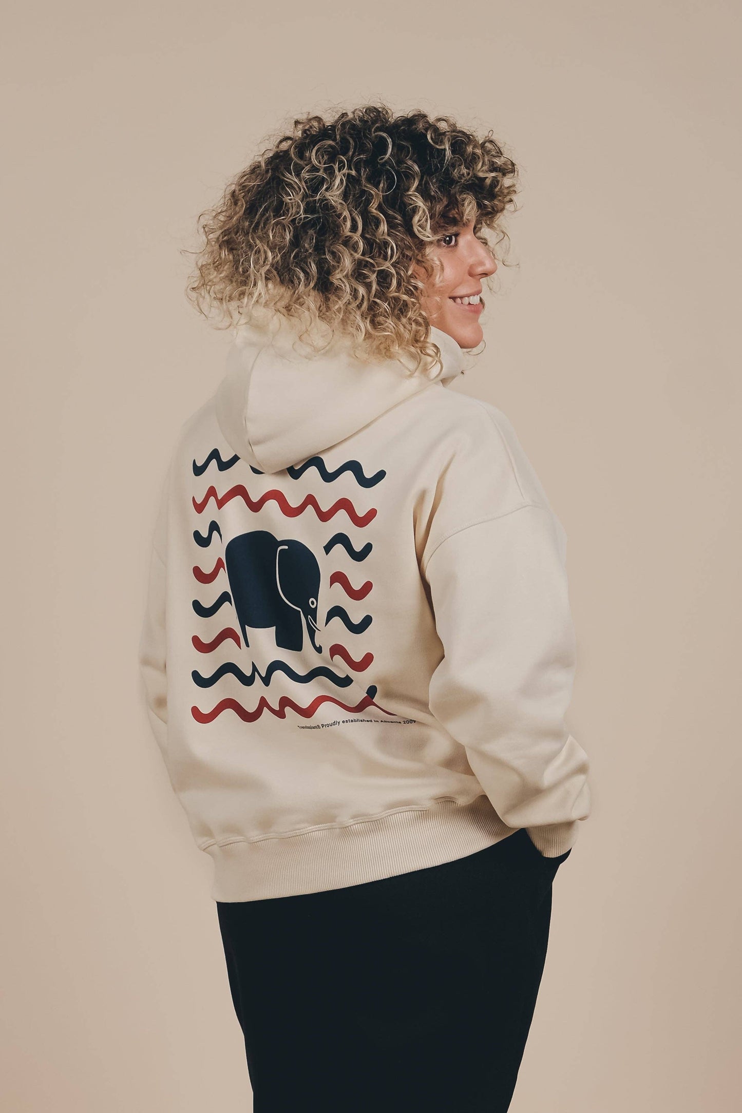 Felpa con cappuccio oversize in cotone biologico avorio da donna