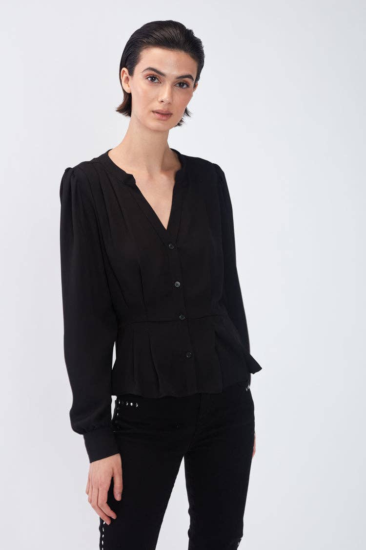 Blusa tinta unita con pieghe